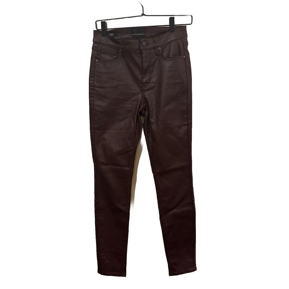 White House Black Market High Rise Coated Skinny Jeans Dark Purple Size 4